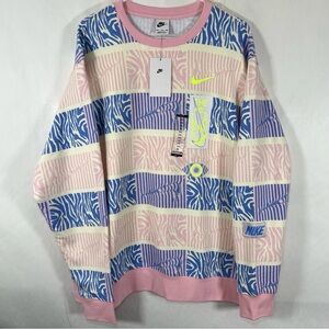 Nike Pastel Pink & Blue Striped Pattern Crewneck Sweater